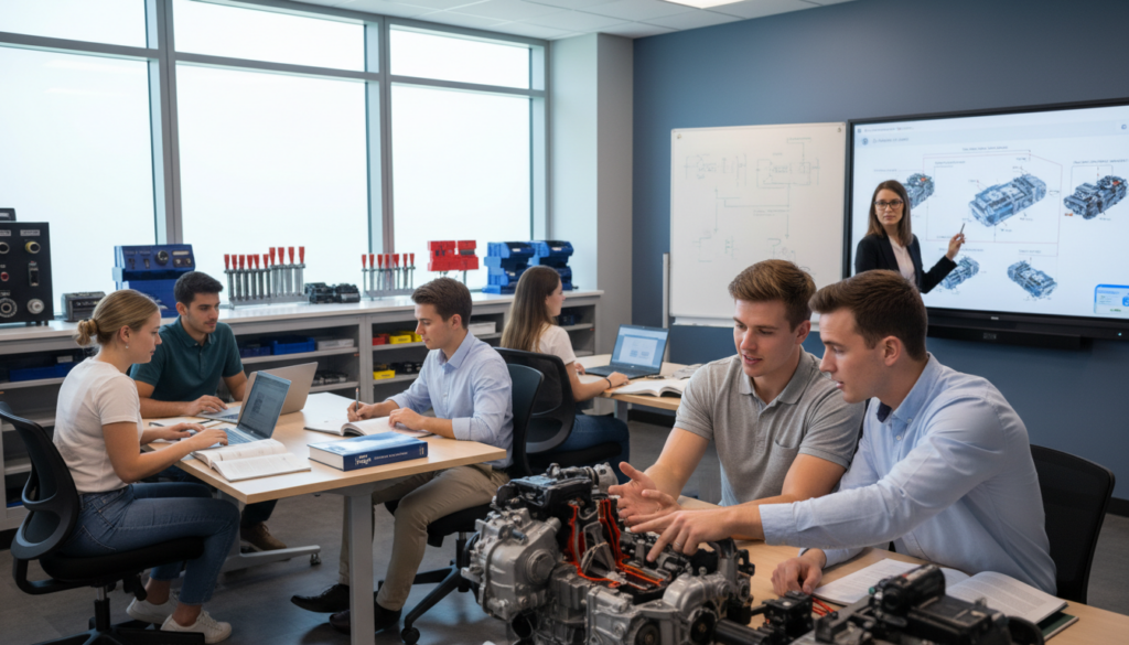 Automotive technology degree programs classroom with students Automotive technology degree programs classroom with students