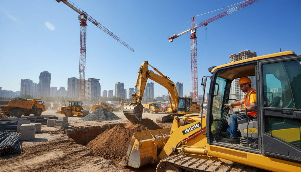 heavy equipment operators working on construction site